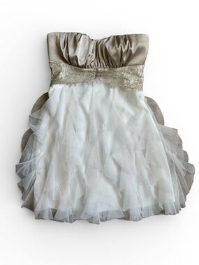 Teeze Me Strapless Champagne & Ivory Tulle Party Dress Size 9
